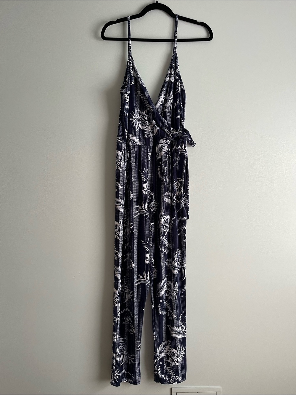 Sleeveless Navy Floral Jumpsuit with Tie Waist
